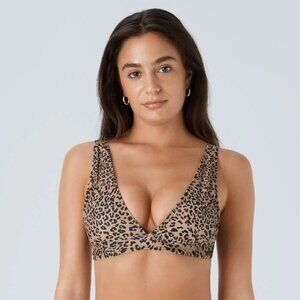 Halara Deep V-Neck Leopard Print‎ Bikini Top Large NWT